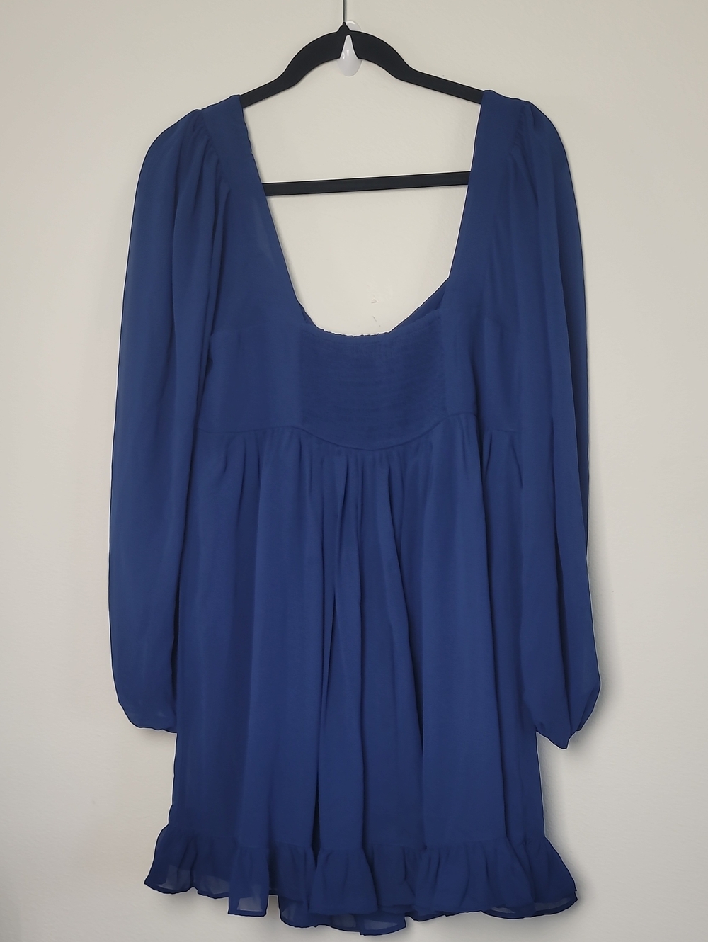 Abercrombie & Fitch Long Sleeve Ruched Babydoll Mini Dress Blue Size Large - Picture 5 of 5